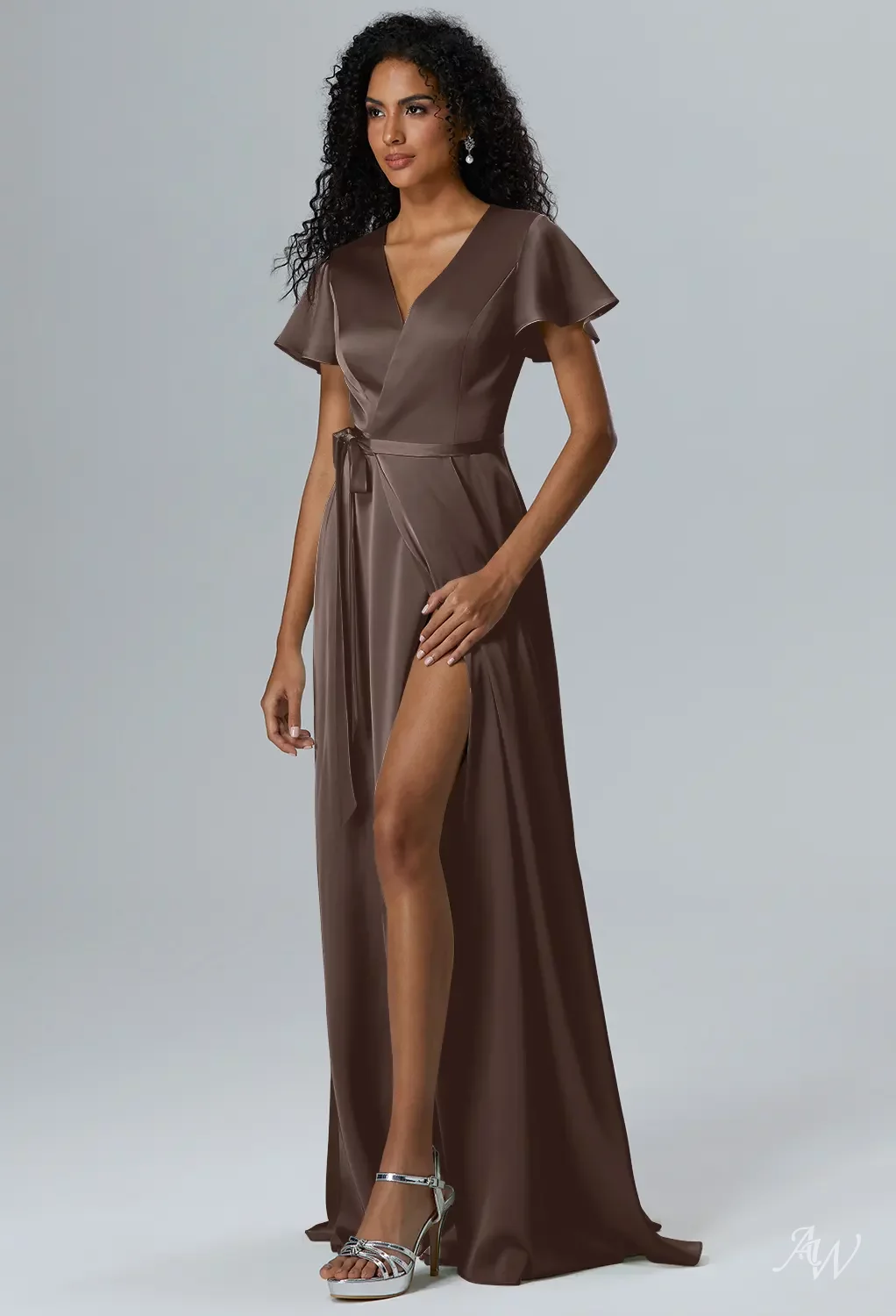AW Roseanne Dress, Sage Green Crystal Satin Satin Charmeuse
